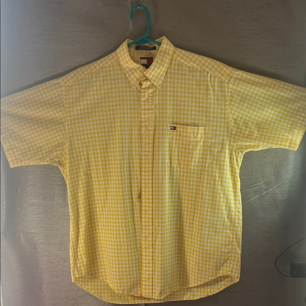 Tommy Hilfiger Yellow Plaid Men's short sleeve cotton Shirt size Large